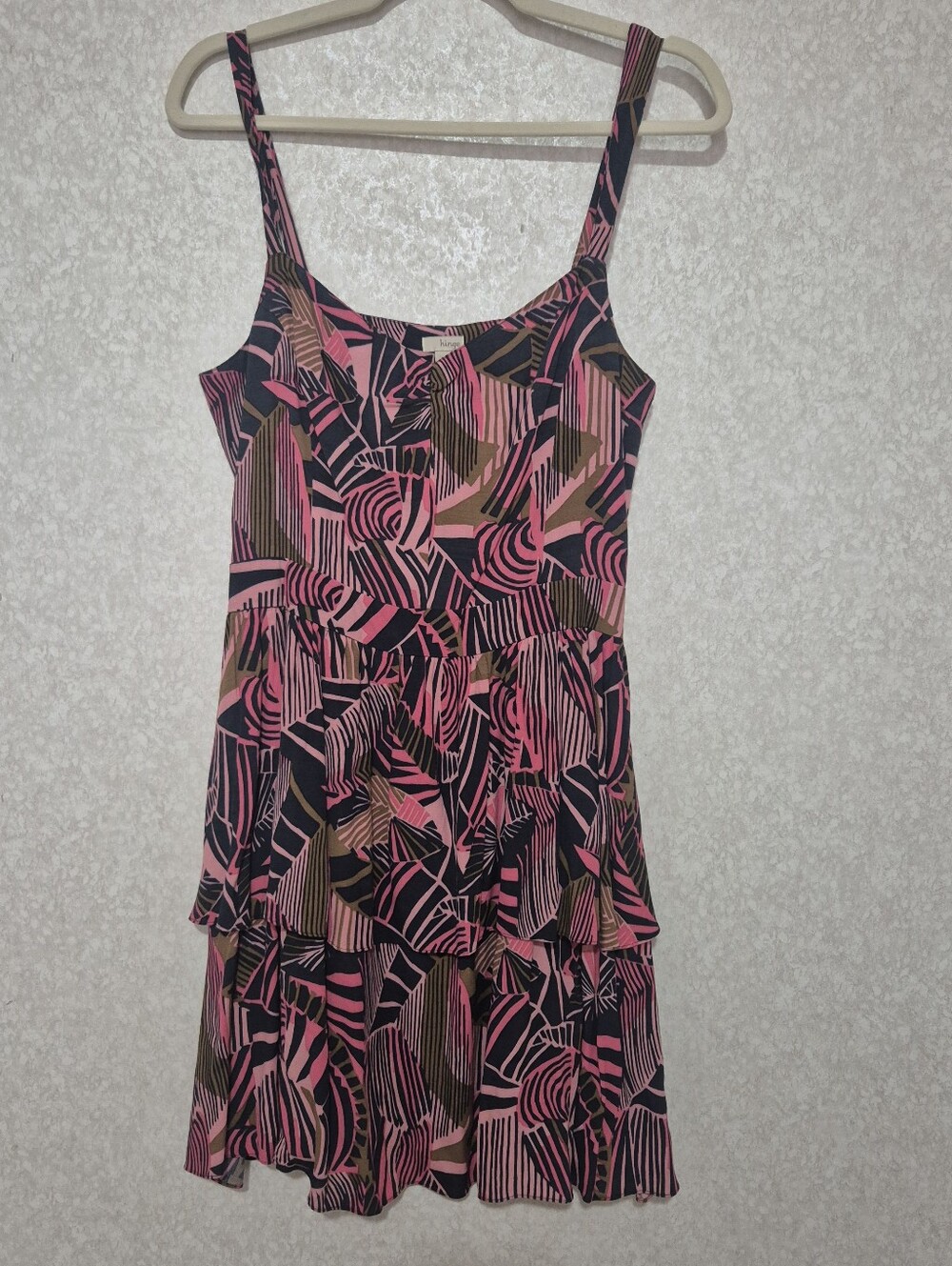 hinge Pink, Black & Brown Abstract Print Mini Dress..Size:M